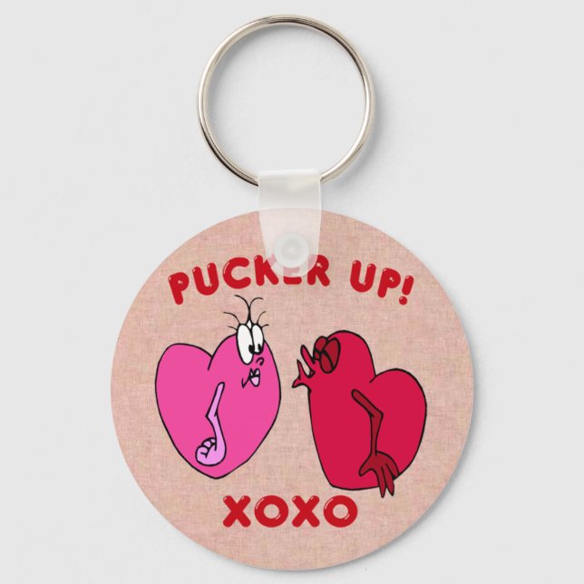 Pucker Up  Valentine Hearts Key Chain (Front)