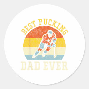 Pucking Dad Retro Father's Day Gift For Hockey Classic Round Sticker
