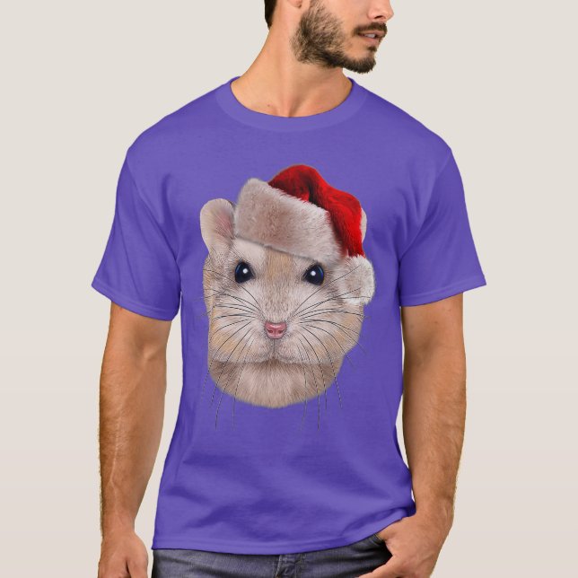 Pudding Dwarf Hamster in Christmas Santa Hat T-Shirt (Front)
