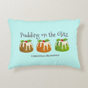 PUDDING ON GLITZ   Personalised Christmas Decorative Cushion