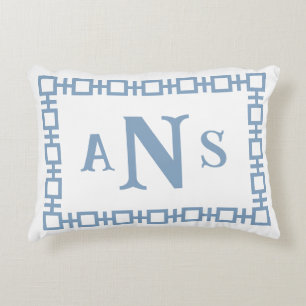 Puddle Blue Square Greek Key Monogram Decorative Cushion