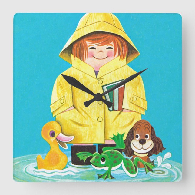 Puddles of Fun Square Wall Clock (Front)