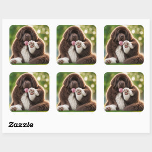 Pudgy Newfoundland brown and white Landseer newfie Square Sticker