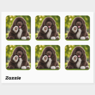 Pudgy Puppy Brown and white newfie landseer Square Sticker
