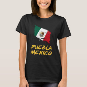 Puebla Mexico MX Mexican Heritage Flag Paint Strok T-Shirt