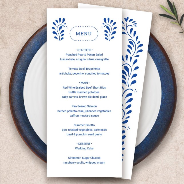 Puebla Style Blue Mexican Wedding Menu (Puebla Style Blue Mexican Wedding Menu by Fiesta Valley Print)