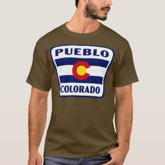 Pueblo Colorado Retro Flag Badge White T-Shirt
