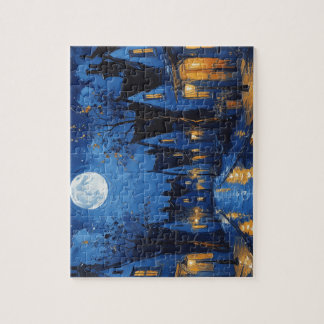 Pueblo de noche con luces y faroles jigsaw puzzle