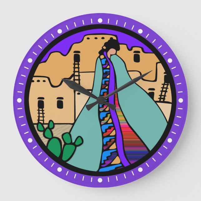 Pueblo Native American Clock with Purple Border (Front)