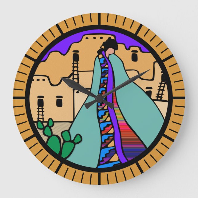 Pueblo Native American Southwest Design Large Clock (Front)