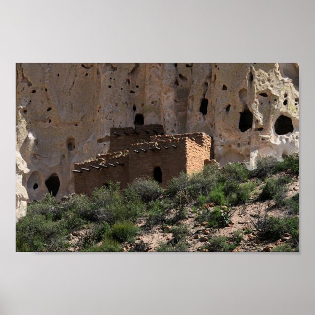 Pueblo Ruins in Bandelier National Monument, N.M. Poster (Front)