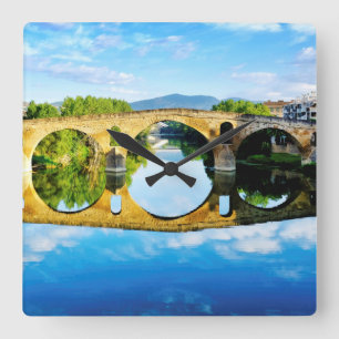 Puente La Reina Square Wall Clock