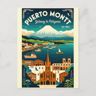 Puerto Montt Chile Retro Travel Poster Art Postcard