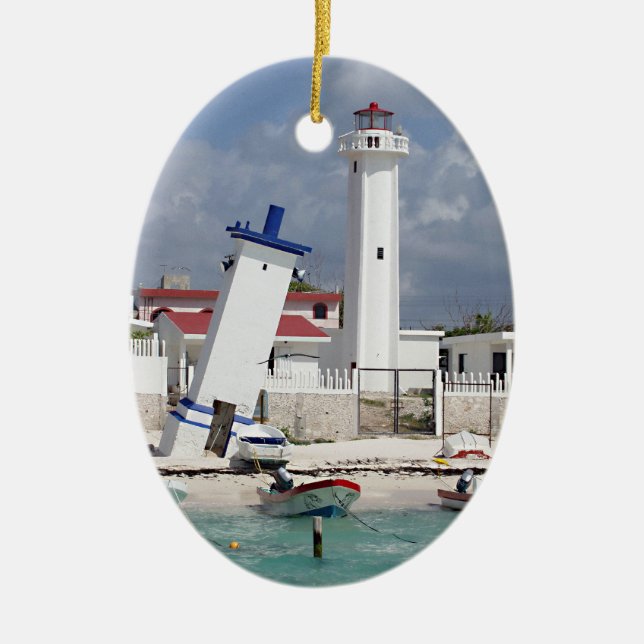 Puerto Morelos Lighthouse Ceramic Ornament (Front)