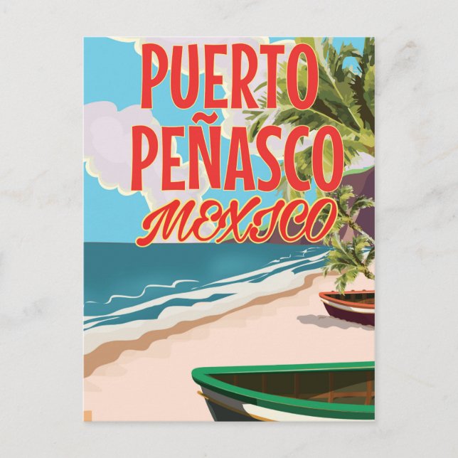 Puerto Peñasco Beach Mexico travel poster Postcard (Front)