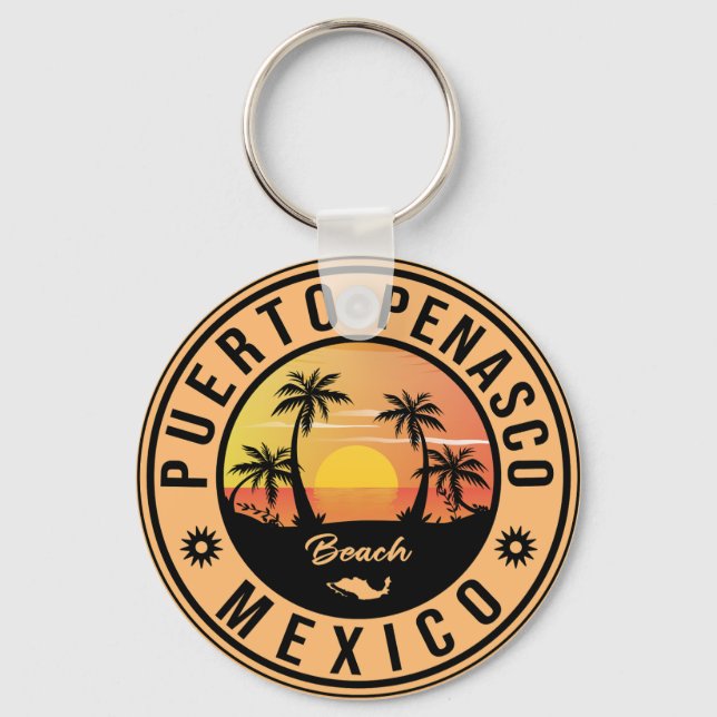 Puerto Peñasco Mexico Beach Retro Sunset 80s Key Ring (Front)