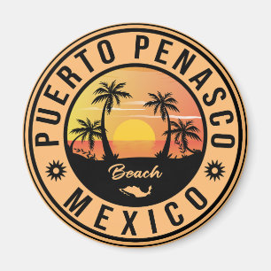 Puerto Peñasco Mexico Beach Retro Sunset 80s Magnet
