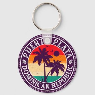 Puerto Plata Dominican Republic Retro Palm Trees Key Ring