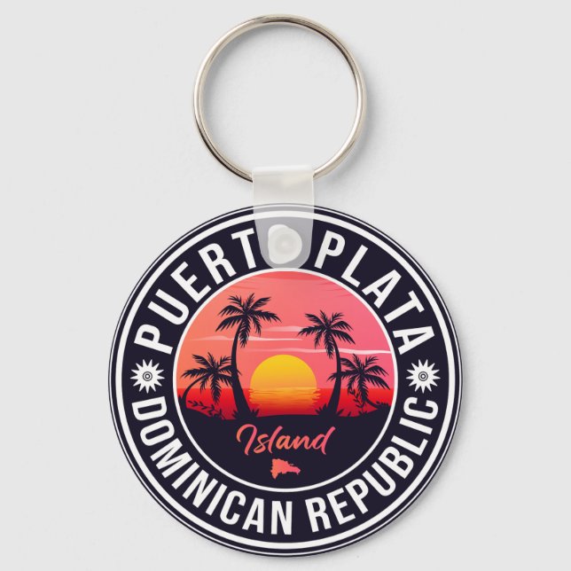 Puerto Plata Dominican Republic Retro Sunset 60s Key Ring (Front)