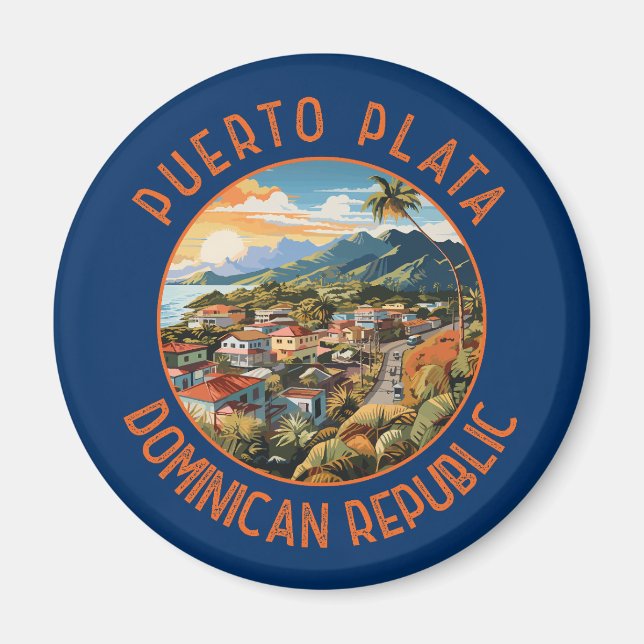 Puerto Plata Dominican Republic Sunset Retro Magnet (Front)