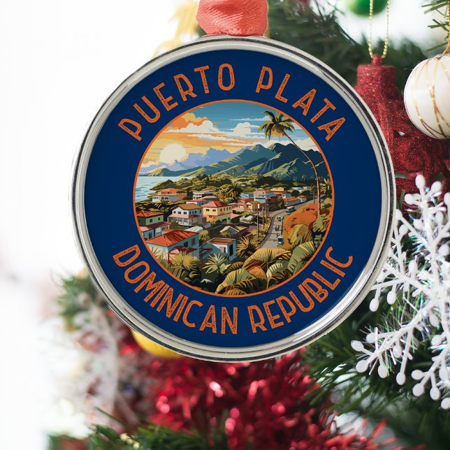 Puerto Plata Dominican Republic Sunset Retro Metal Ornament (Creator Uploaded)