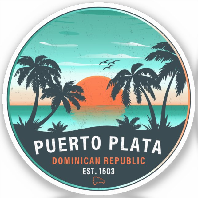 Puerto Plata Dominican Retro Sunset Souvenir 60s (Front)