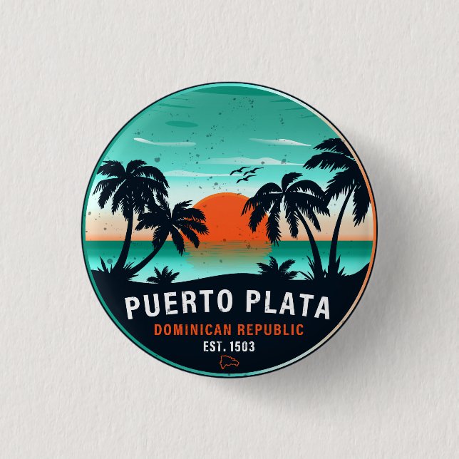 Puerto Plata Dominican Retro Sunset Souvenir 60s 3 Cm Round Badge (Front)