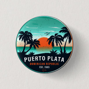 Puerto Plata Dominican Retro Sunset Souvenir 60s 3 Cm Round Badge