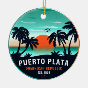 Puerto Plata Dominican Retro Sunset Souvenir 60s Ceramic Ornament