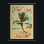 Puerto Plata Postcard Palm Tree Vintage Travel<br><div class="desc">A uniquely retro mid-century modern Puerto Plata Dominican Republic art print in vintage travel poster style. It features a curved palm tree on sandy beach with ocean under a blue cloudy sky.</div>