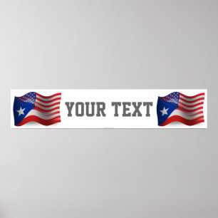 Puerto Rican-American Waving Flag Banner Poster