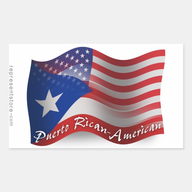 Puerto Rican-American Waving Flag Rectangular Sticker (Front)
