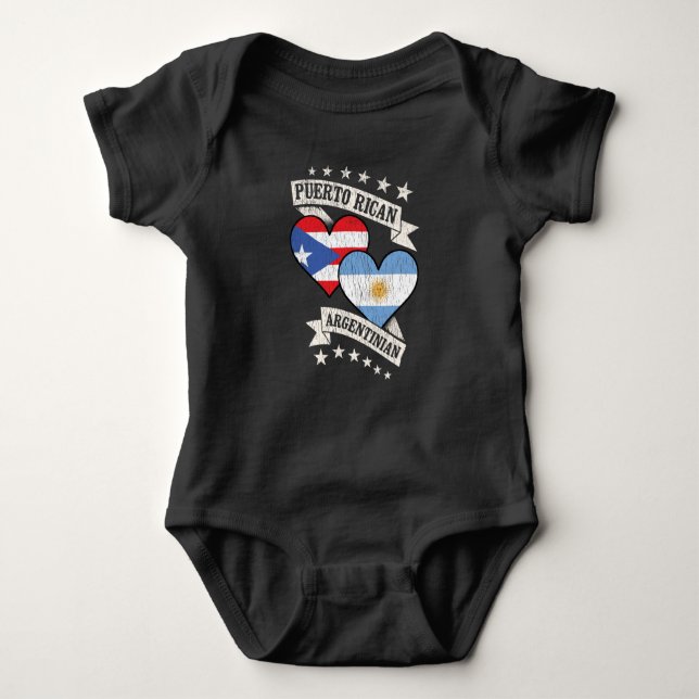Puerto Rican Argentinian Heart Flags Puerto Rico A Baby Bodysuit (Front)