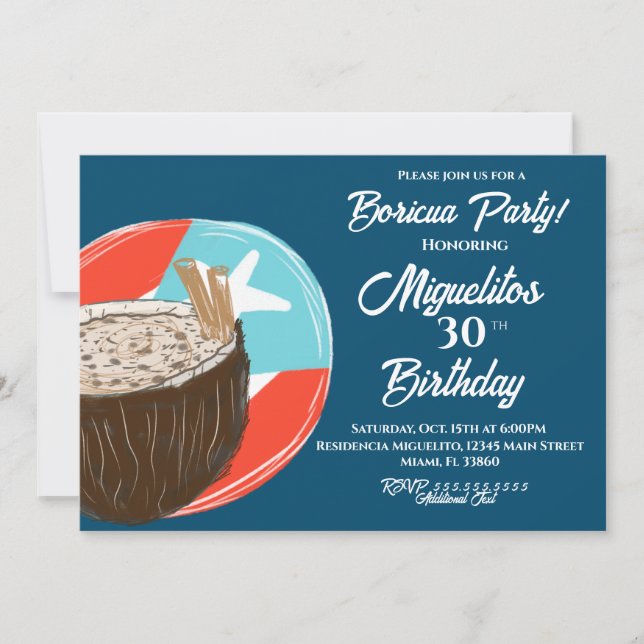 Puerto Rican Boricua Hispanic Latin Fiesta Coconut Invitation (Front)