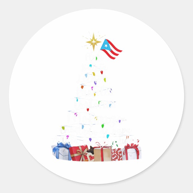 Puerto Rican Christmas Tree Lights Food Traditions Classic Round Sticker (Front)