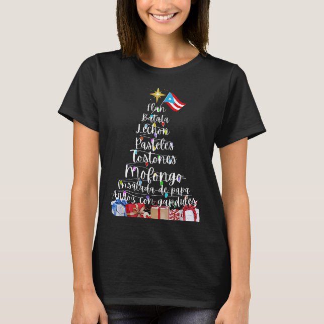 Puerto Rican Christmas Tree Lights Food Traditions T-Shirt (Front)