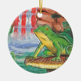 Puerto Rican Coqui Frog Water Fall Hand Painted Ni Ceramic Ornament