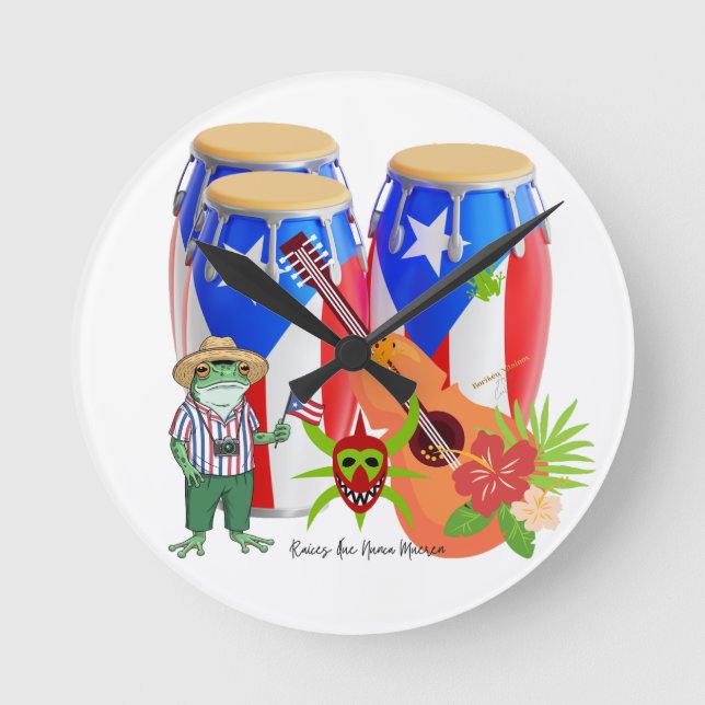Puerto Rican Cultural Art Home Decor Round Clock (Front)