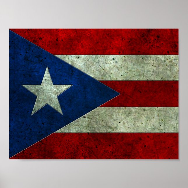 Puerto Rican Flag Aged Steel Effect Poster (Front)