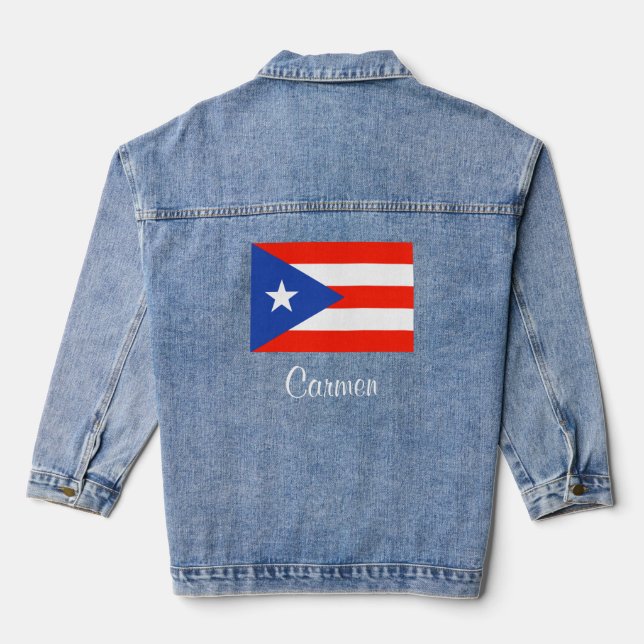 Puerto Rican Flag Boricua Banderas Denim Jacket (Back)