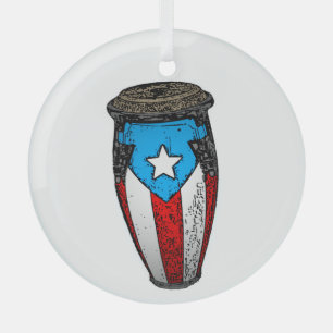 Puerto Rican Flag Conga Drum  T-Shirt Glass Tree Decoration