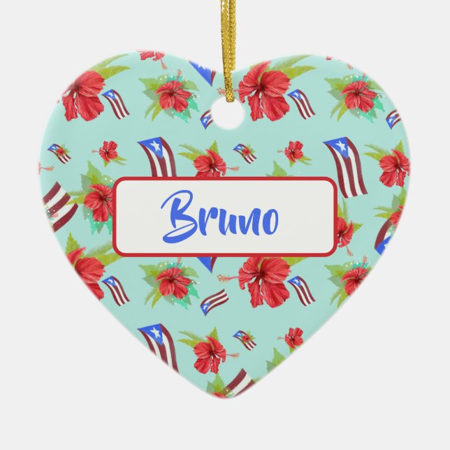 Puerto Rican Flag Flor de Maga Ceramic Ornament (Front)