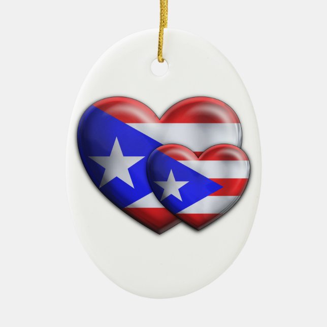 Puerto Rican Flag Hearts Ceramic Ornament (Front)