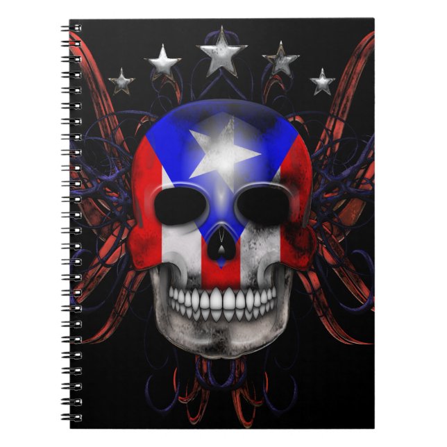 Puerto Rican Flag - Skull Notebook (Front)