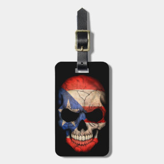 Puerto Rican Flag Skull on Black Luggage Tag