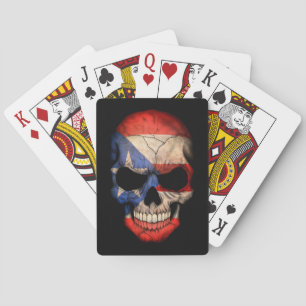 Puerto Rican Flag Skull on Black Playing Cards