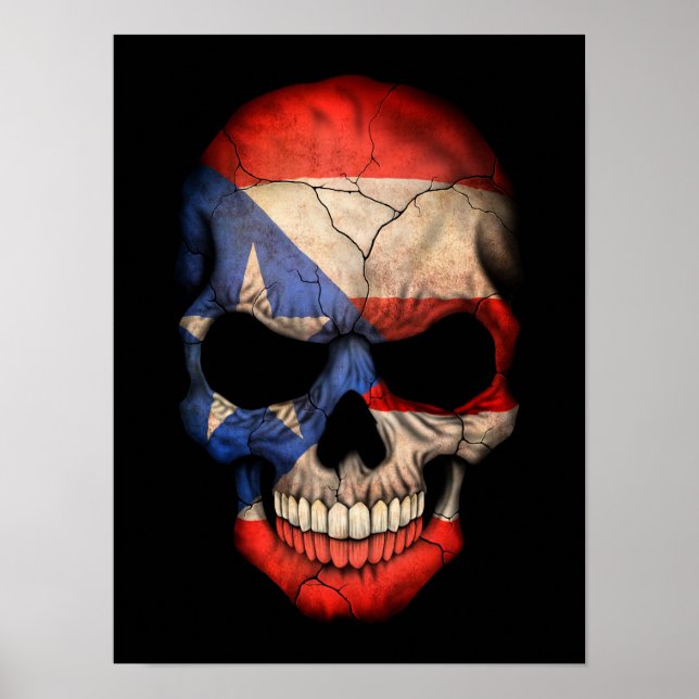 Puerto Rican Flag Skull on Black Poster (Front)