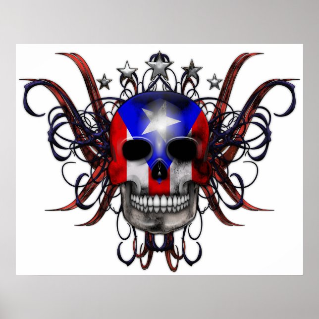 Puerto Rican Flag – Skull Poster (Front)