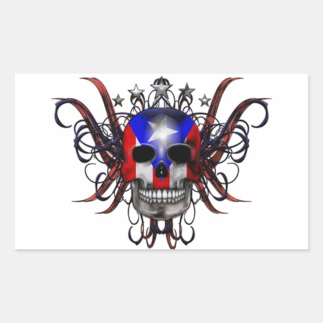 Puerto Rican Flag - Skull Rectangular Sticker (Front)