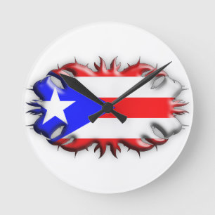 Puerto Rican Flag - Tribal Round Clock
